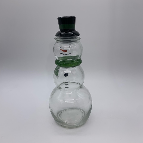 Frosty The Snowman Vtg. Christmas Painted Cocoa Glass Jug/Decanter With Top Hat - Picture 4 of 11